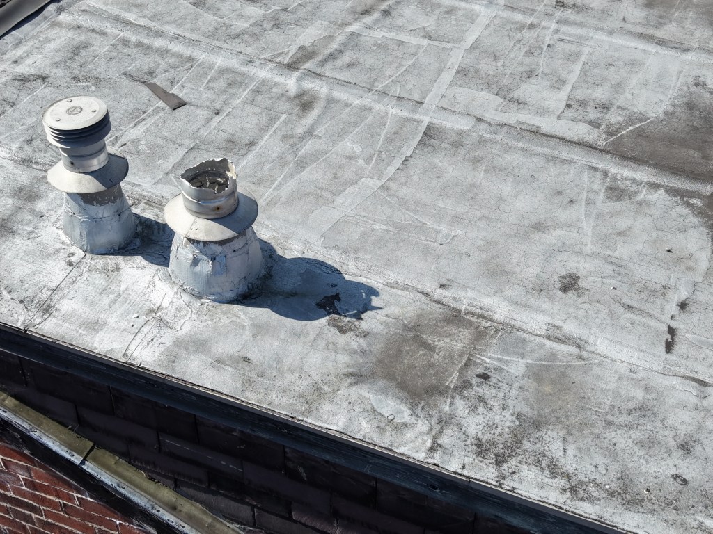 Image from a Drone Roof Inspection of a flat roof system undertaken in Yorkshire.